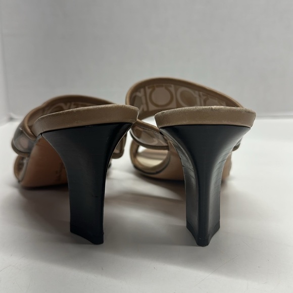 Salvatore Ferragamo High Heel Shoes Sandals Open Toe Lucite Straps Tan Size 7 B - Picture 5 of 11